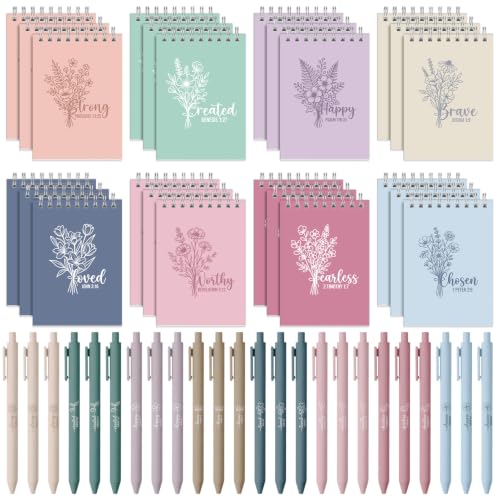 Sprial Notebooks with Pens Bulk, 48 Pack, 5.5 x 4.7 Inch, Verse - color: Morandi Minimalist Scripture