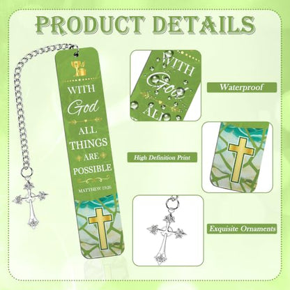 Gift Set Bible Verse Metal Bookmark Pen, Scripture Marker for Women Men - style: Religious Green