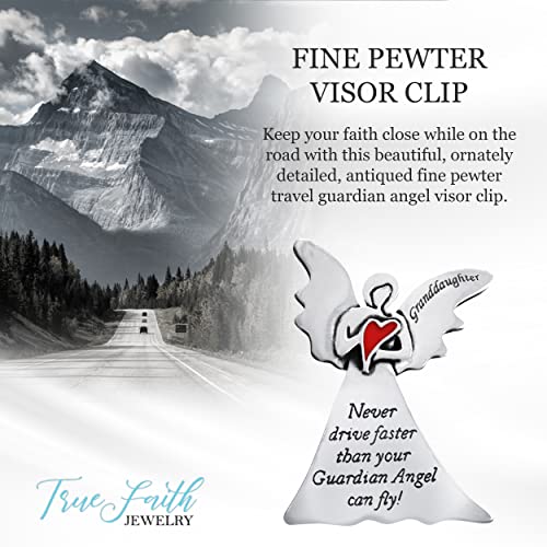 True Faith Jewelry Pewter Granddaughter Never Drive Faster Than Your Guardian Angel Can Fly Visor Clip, New Driver Gifts from Grandma and Grandpa, Fine Pewter (92% Tin), 2 x 1-5/8 Inch - size: Grandaughter Angel 3
