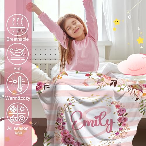 Personalized Flower Blanket for Girls with Name - color: Floral Name-c