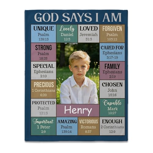 God Says I Am Personalized Photo Name Blanket Bible Verse Scripture - color: Design01