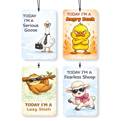 Funny Animal Car Air Freshener 4 Pack,Angry Duck,Serious Goose,Lazy Sloth,Fearless Sheep Hanging Scented Fresheners for Cars Mirror,Cute Meme Car Air Fresheners for Closet Books,Gag and Novelty Gift - color: 4 Moods