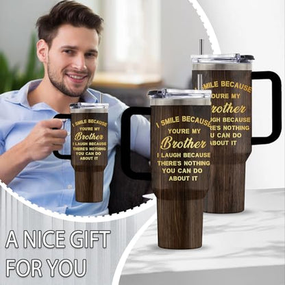 Brothers 40oz Tumbler, with Handle & Straw, Stainless Steel Cup - color: Brother