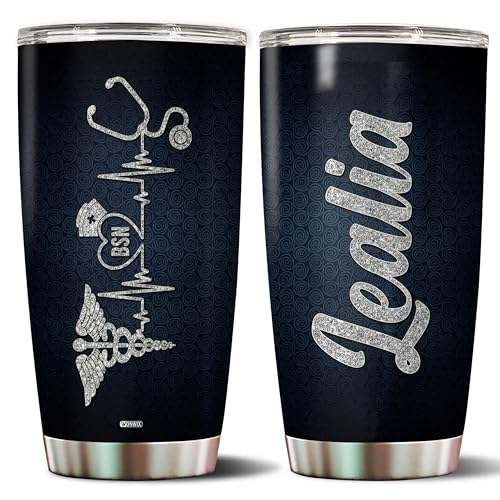 Personalized Nurse Tumbler Gifts for Women Heartbeat Stethoscope Nurses Travel Cup Coffee Mug Appreciation Gift for Nurse Insulated Stainless Steel 20oz With Lid - color: BSN