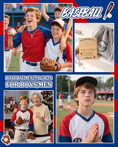 UNGENT THEM Baseball Cross Necklace for Boys with Bible Verse Card, 20 Inch
