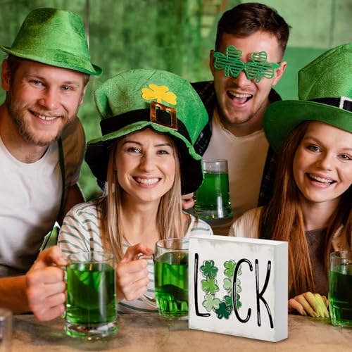 St. Patrick's Day Decorations, Irish Luck Shamrock Wooden Box Sign Desk Decor, Lucky Sign for St Patrick's Day Home Party Decor 5x5 - color: 02-St. Patrick's Day-Luck
