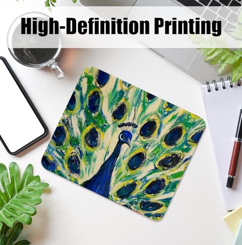 Peacock Mouse Pad for Desk, Peacock Lover Gifts, Vibrant Abstract Exotic Bird Mousepads with Anti-Slip Rubber Base for Computer Laptop Home Office Desk Accessories, 9.5x7.9 Inch - color: Square mouse pad-peacock