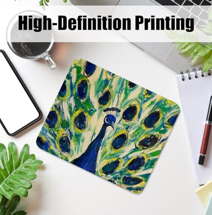 Peacock Mouse Pad for Desk, Peacock Lover Gifts, Vibrant Abstract Exotic Bird Mousepads with Anti-Slip Rubber Base for Computer Laptop Home Office Desk Accessories, 9.5x7.9 Inch - color: Square mouse pad-peacock
