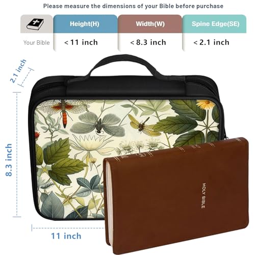 Bible Cover for Women Kids, Bible Carrying Case Church Bag Bible Protective with Zippered Back Pocket, Gift for Adults Lady Women Men, Flowers and Leaves - color: Flowers and Leaves
