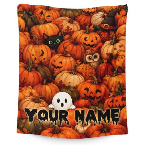 Personalized Halloween Blanket Gift, Druable Flannel Throw Bed Sofa Decor - color: Orange