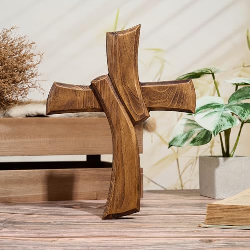 BGCarvedGrace Handcrafted Wooden Christian Cross Wall Decor - size: 14"L x 11"W