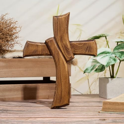 BGCarvedGrace Handcrafted Wooden Christian Cross Wall Decor - size: 14"L x 11"W
