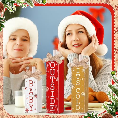 Cinnvoice 3 Pcs Christmas Table Decorations for Home, It's Cold Outside - style: Hot Cocoa Style