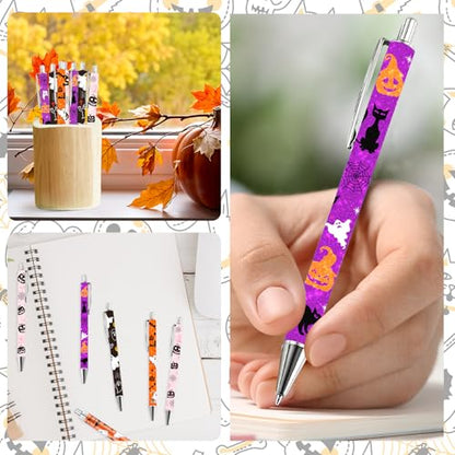 Wxiben Halloween Ballpoint Pens Set - 16 Pcs Glitter Ghost Pumpkin Pens Bat Black Cat Smooth Writing Ball Point Pen Halloween Holiday Gifts for Women Men Home Party Office Stationery School Supplies - color: Halloween