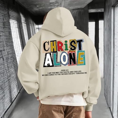 Christian Hoodies For Men Jesus Religious God Hoodie Faith Bible Verse Sweatshirt inspirational Cotton Pullover Tops - color: Apricot, size: Large