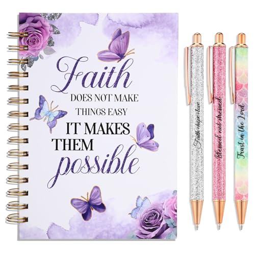 Thenshop 4 Pcs Christian Gift Set Bible Journal 3 Metal Pens Purple