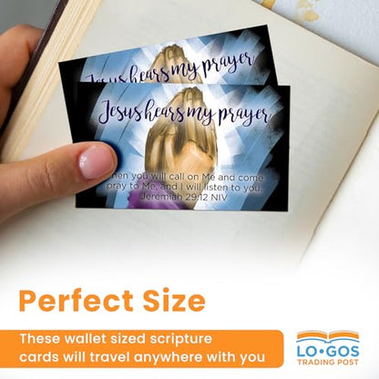 Jesus Hears My Prayer, Jeremiah 29:12, Bulk Pack of 25 Christian Affirmation Scripture Cards for Kids, Bible Memory Verse Wallet Cards for Childrens Church, Sunday School, & Youth Ministry - color: Jeremiah 29:12