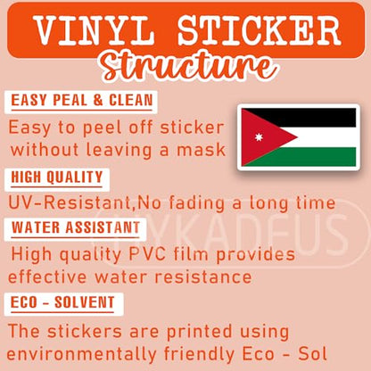 (3Pcs) Jordan Flag Sticker – Jordanian Stickers, Country Flag Vinyl Decal - color: Jordan