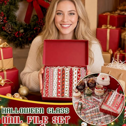 10 Pcs Christmas Glass Nail Files Gifts with Case Xmas Party Favors Bulk - style: Santa