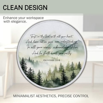 Christian Proverbs 3 5-6 Forest Mountains Small Round Mouse Pad 8.6x8.6in - color: Proverbs 3 5-6 Mouse Pad