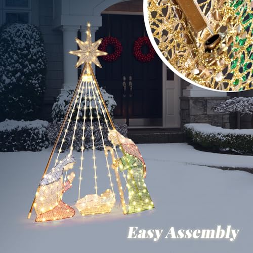 VINGLI 6FT Lighted Nativity Scene for Outdoor Christmas Decoration - size: 6.02ft
