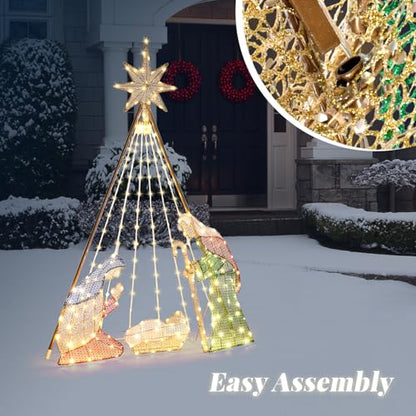 VINGLI 6FT Lighted Nativity Scene for Outdoor Christmas Decoration - size: 6.02ft