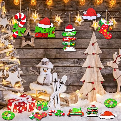12 Piece Christmas Tree Decorations Set, Wooden Christmas Ornaments Bulk - style: ornaments set