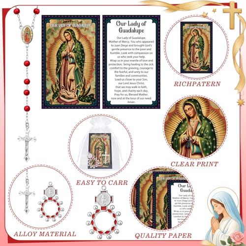 Cunno 40 Pcs Catholic Gifts Prayer Card Rosary Beads Necklace, Guadalupe - style: Guadalupe