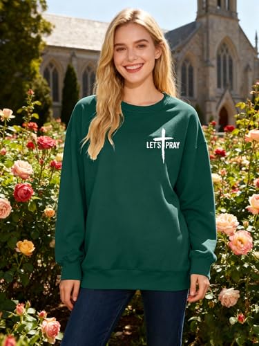 Christian Sweatshirts for Women Jesus Cross Casual Pullover - color: Green, size: Medium