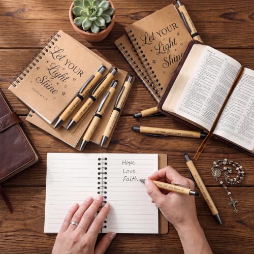 Epakh 10 Pcs Christian Prayer Journal Spiral Notebooks Bulk with Pens Bulk Let Your Light So Shine Notebook Religious Matthew 5: 16 Journal Gifts for Women Men Church Members Bible Study Groups