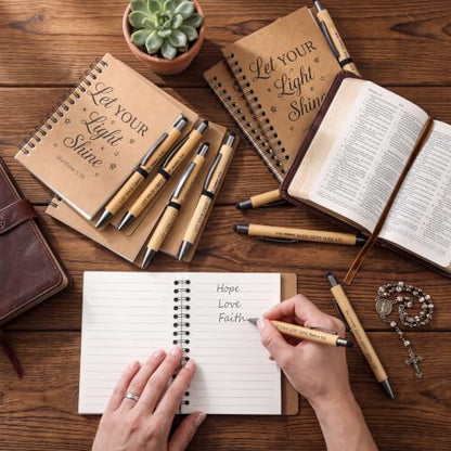 Epakh 10 Pcs Christian Prayer Journal Spiral Notebooks Bulk with Pens Bulk Let Your Light So Shine Notebook Religious Matthew 5: 16 Journal Gifts for Women Men Church Members Bible Study Groups
