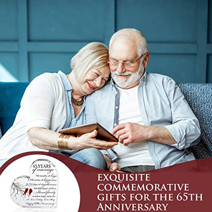 Qunclay 65th Years of Marriage Gift Wedding Anniversary Souvenir Heart Marriage Keepsake Decoration Present for Couple Parent Women Mom Husband Wife He She Friend Grandparents - style: 65th
