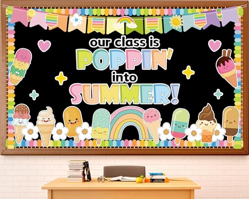 Summer Bulletin Board Decorations Set Ice Cream Classroom Decor Our Class is into Summer Colorful Ice Cream Paper Cutouts for School Office Home Teacher Classroom Wall Supplies - style: Ice Cream