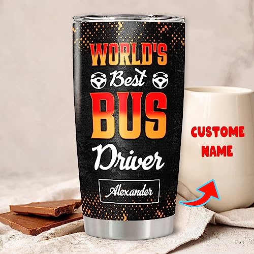 Personalized School Bus Driver Tumbler With Lid Custom Name Stainless Steel Tumblers 20oz 30oz Insulated CupFor Men Labor Fathers Day Christmas Birthday Appreciation Gifts - color: Bus