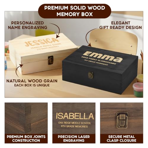 Personalized School Years Memory Box, Engraved Keepsake Chest for Kids - style: 18. Kids School Memory Box