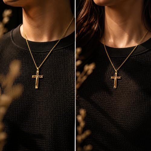 14K Gold Plated Wood Cross Necklace for Men Christian Pendant Jewelry - color: A01-Cross