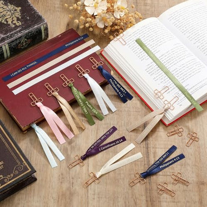 Resurhang 80 Pack Heart Cross Paper Clips with Ribbons 40 Rose Gold Bible Paper Clips 40 Christian Bookmark Ribbons Bible Study Journaling Supplies Easter Eggs Fillers Women Christian Gifts - color: Rose Gold