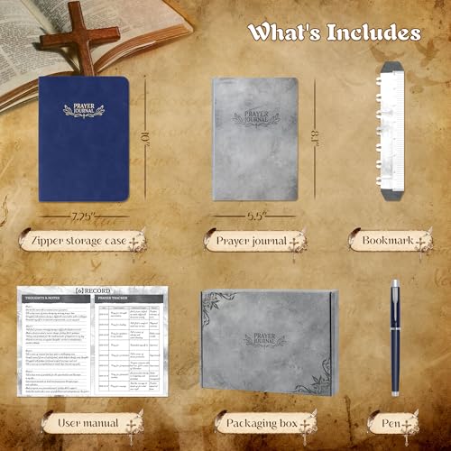 Ospelelf Prayer Journal Tracker Leather Christian Bible Zippered Notebook Daily Devotional Scripture Study Planner Gifts for Jesus Faith Believers Women Men Undated 3 Months Dark Bue - color: dark blue