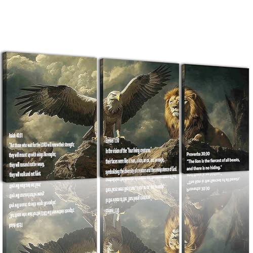 AUFDASORT 3 Piece Bible Verse Lion Eagle Canvas Wall Art Decor 12x16 - color: 3 Eagle and Lion Pieces, size: 16"L x 12"W