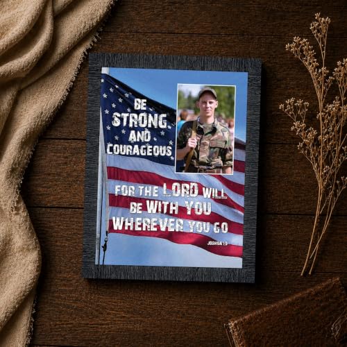 Be Strong and Courageous Military Picture Frames, Patriotic Wall Art - color: Charcoal, size: 11"L x 14"W