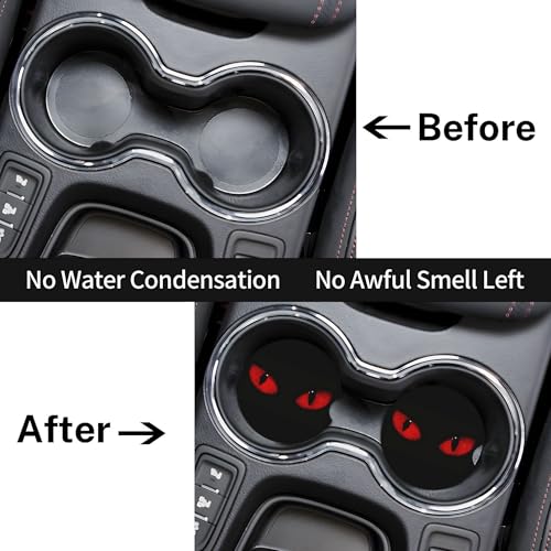 Cat Red Eyes Car Cup Holder Coasters 2 Pack 2.63" for Women - color: Red