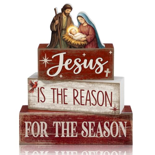 Lineshading 4 Pcs Christmas Table Decor, Nativity Scene Tiered Tray Decor - style: Nativity Scene 1