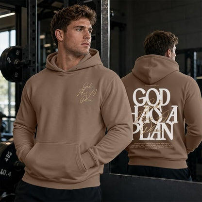 Christian Hoodies for Men God Has a Plan Graphic Tops - color: Brown, size: Medium