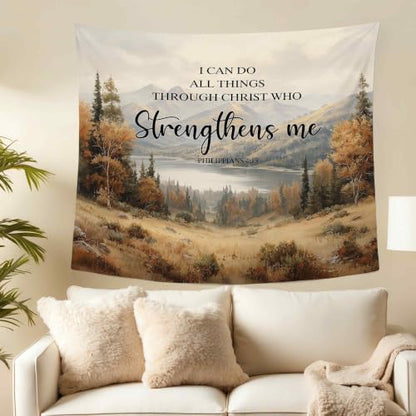 MNASAIOO Christian Mountain Landscape Fall Tapestry for Bedroom 50x60in - color: strengthens fall