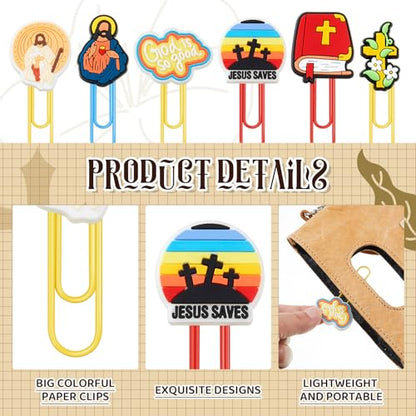 Zomiboo 6 Pcs Christian Bookmarks for Kids, Bible Paper Clip Bookmarks - style: Jesus