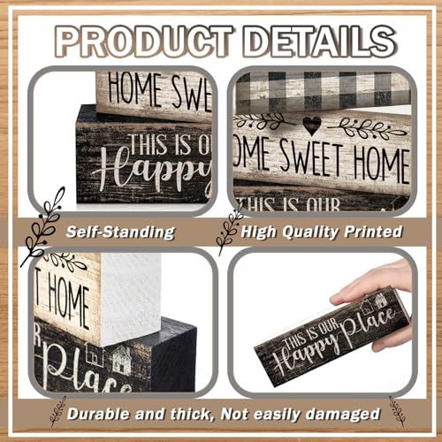 Moucuny 4 Pcs Farmhouse Table Decoration Home Sweet Home Wooden Block Signs - style: Black and White Heart