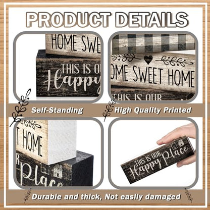 Moucuny 4 Pcs Farmhouse Table Decoration Home Sweet Home Wooden Block Signs - style: Black and White Heart