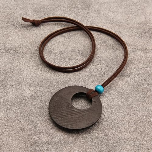Leather Necklace for Women Long Boho Pendant Hippie Choker Necklace Bohemian Layered Leather Rope Wooden Jewelry Gifts - style: Leather Cord Wooden Pendant