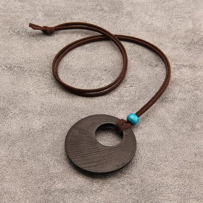 Leather Necklace for Women Long Boho Pendant Hippie Choker Necklace Bohemian Layered Leather Rope Wooden Jewelry Gifts - style: Leather Cord Wooden Pendant