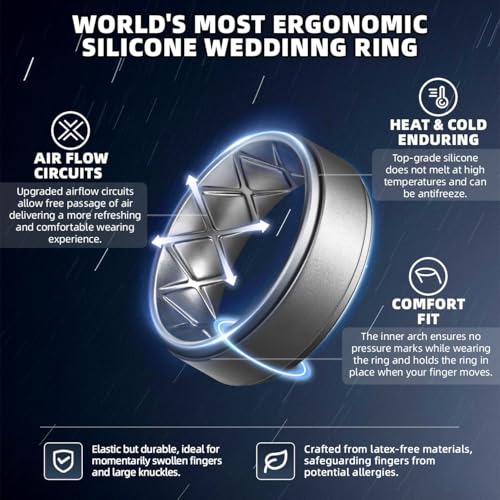 Egnaro Men's Wedding Rings 8mm Wide 2mm Thick Rubber Bands, Breathable and Flexible Step Edge Ring, Variety Multipack 1-7 For Gym Workout Travel Daily Wear - color: SETB-Black Black,Gray Gray,Dark Silver Dark Silver,Silver Silver, size: 10.5-11
